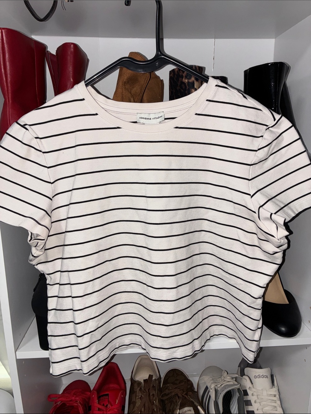 Adrienne Vittadini White Tee with Black Horizontal Stripes